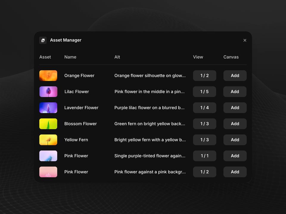 Screenshot of the Asset Manager plugin for Framer