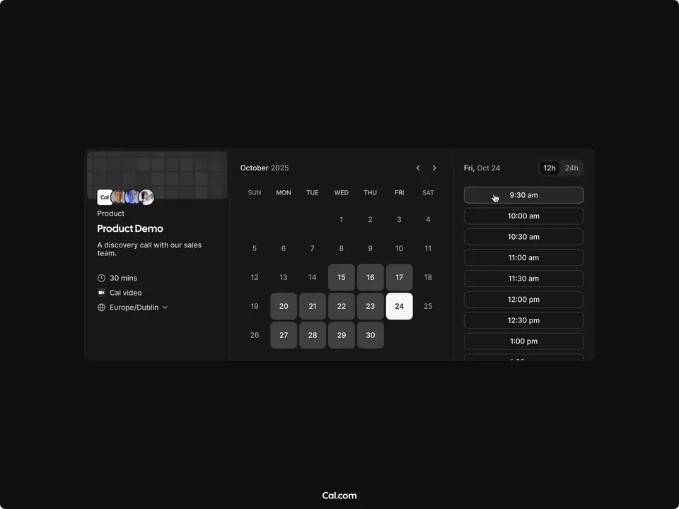 Screenshot of the Cal.com plugin for Framer