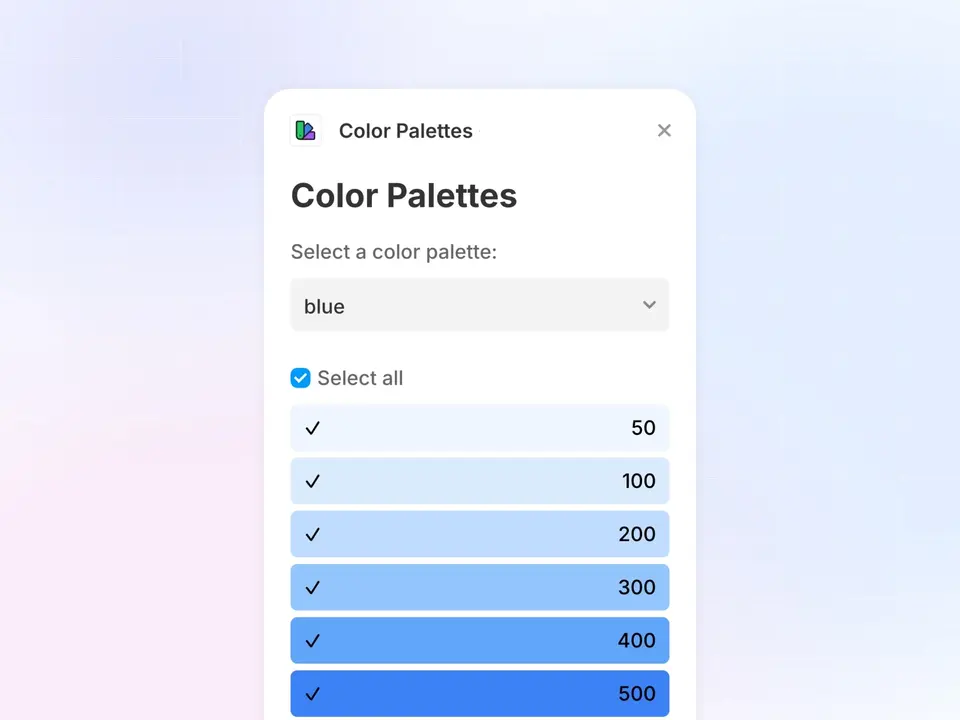 Screenshot of the Color Palettes plugin for Framer