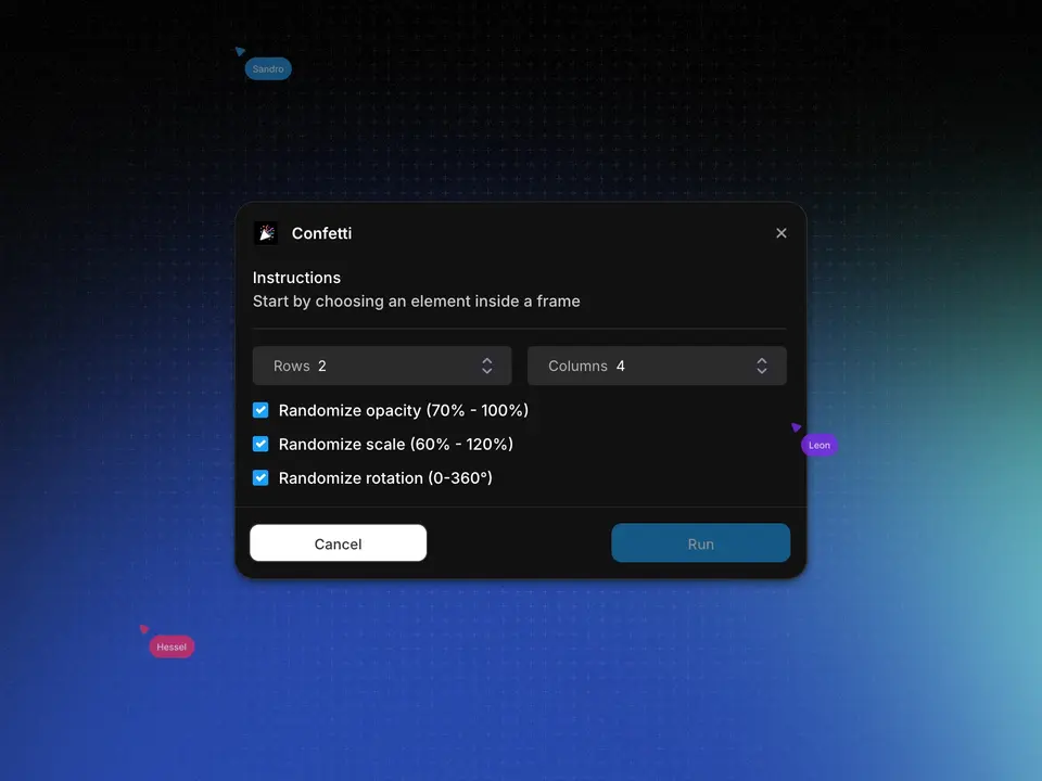 Screenshot of the Confetti plugin for Framer