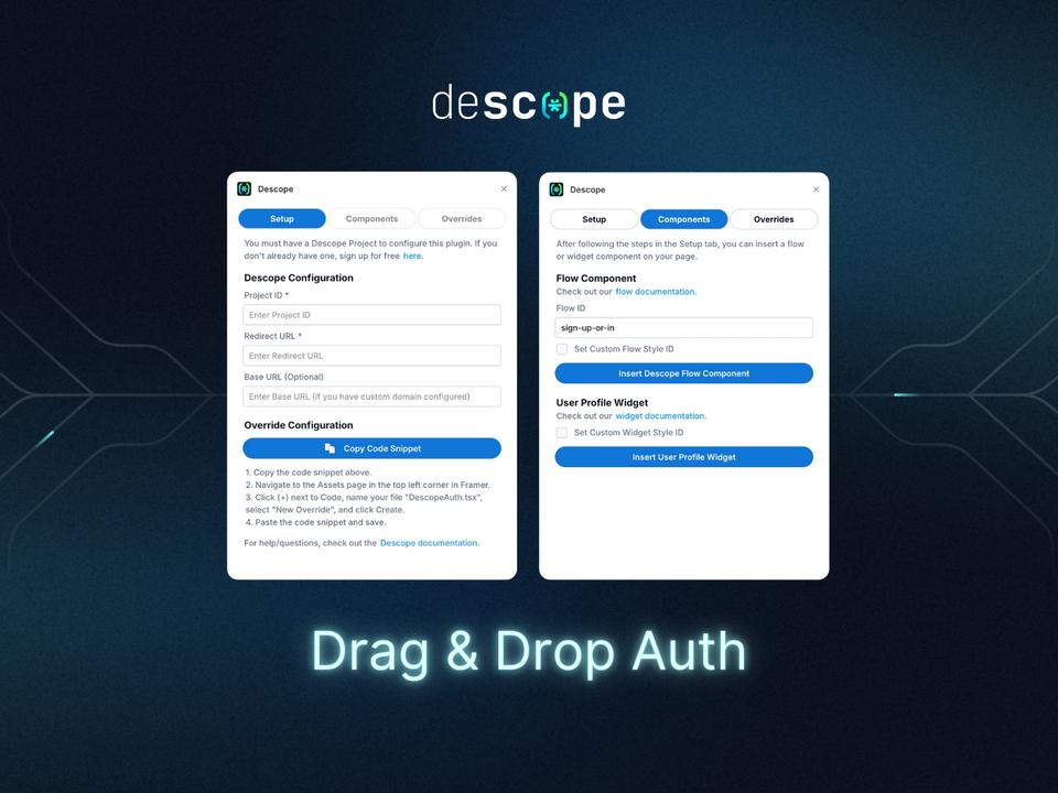 Screenshot of the Descope plugin for Framer