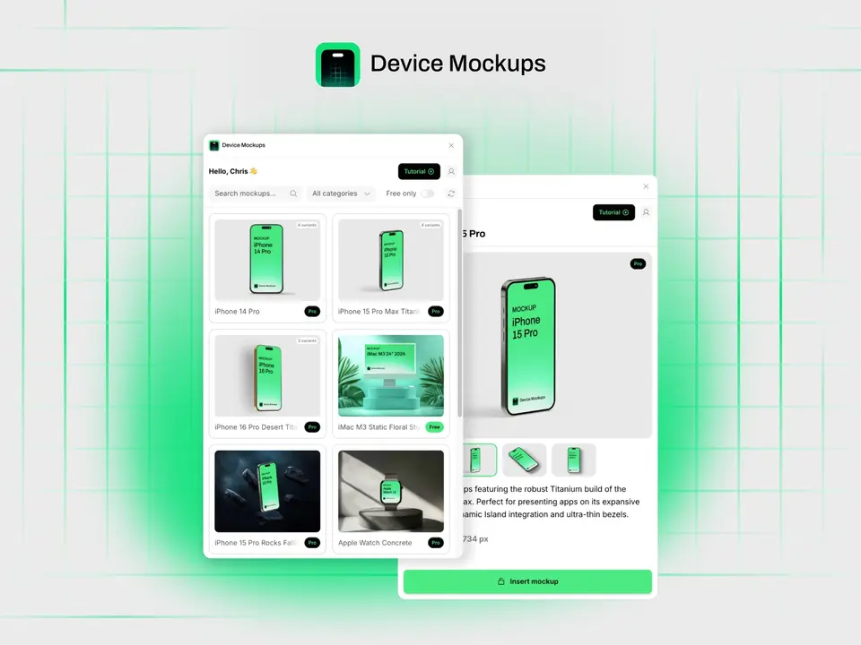Screenshot of the Device Mockups plugin for Framer