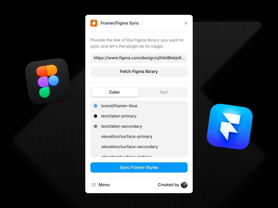 Screenshot of the Framer/Figma Sync plugin for Framer