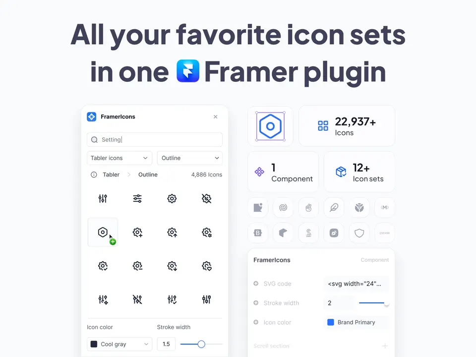 Screenshot of the FramerIcons plugin for Framer