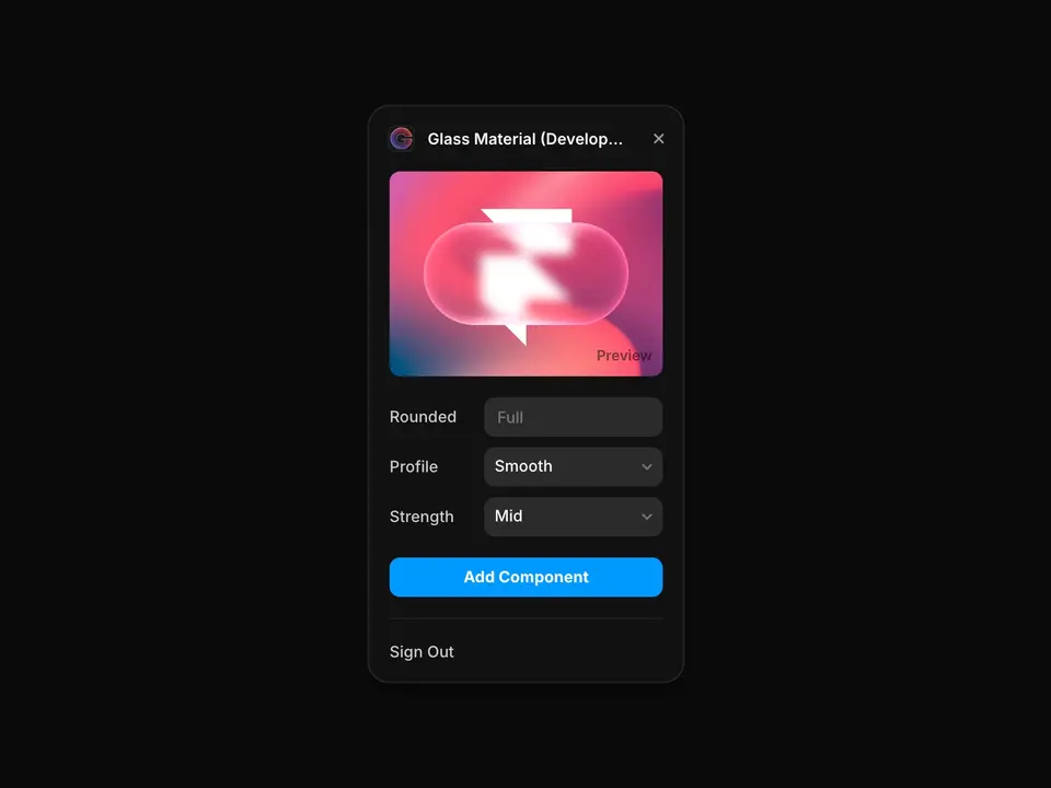 Screenshot of the Glass Material plugin for Framer