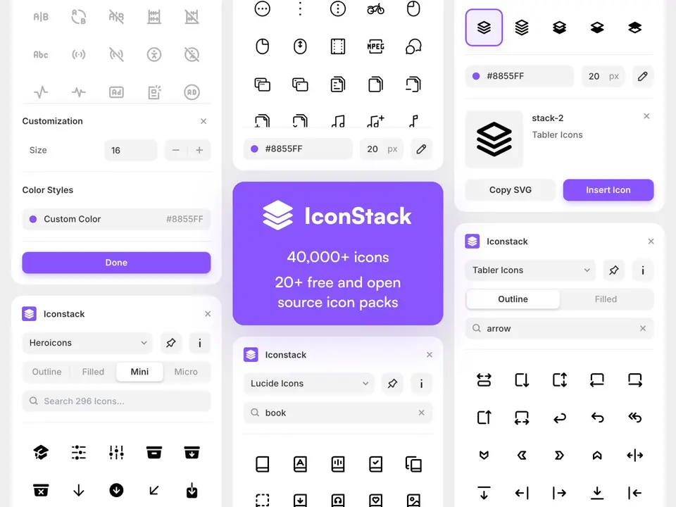 Screenshot of the Iconstack plugins for Framer