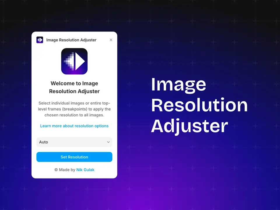 Screenshot of the Image Resolution Adjuster plugin for Framer