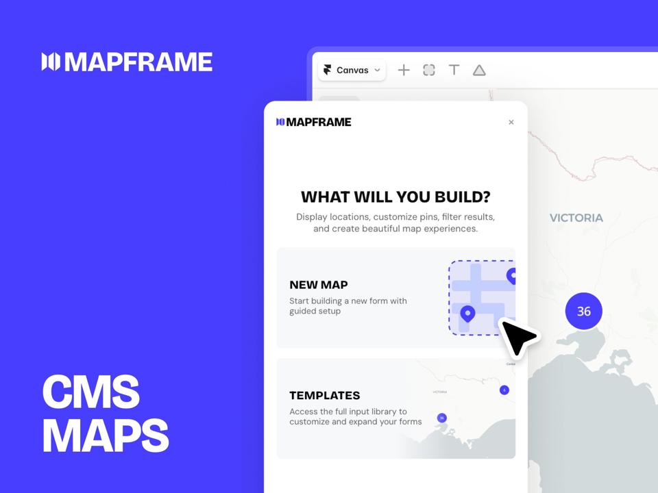 Screenshot of the Mapframe plugin for Framer