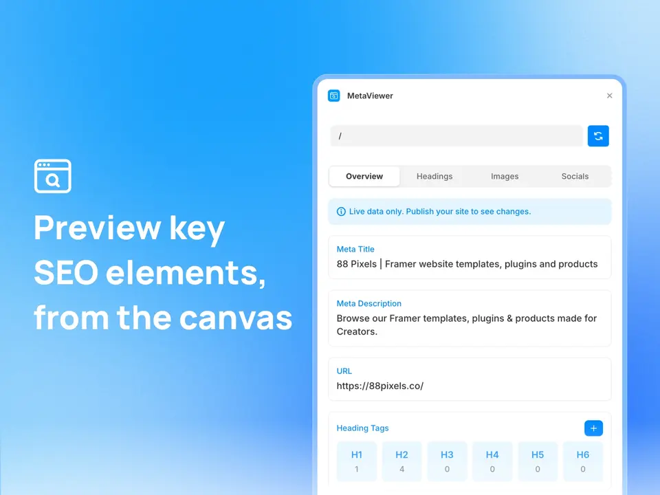 Screenshot of the MetaViewer plugin for Framer