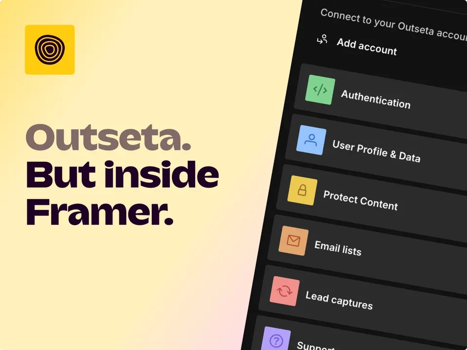 Screenshot of the Outseta plugin for Framer