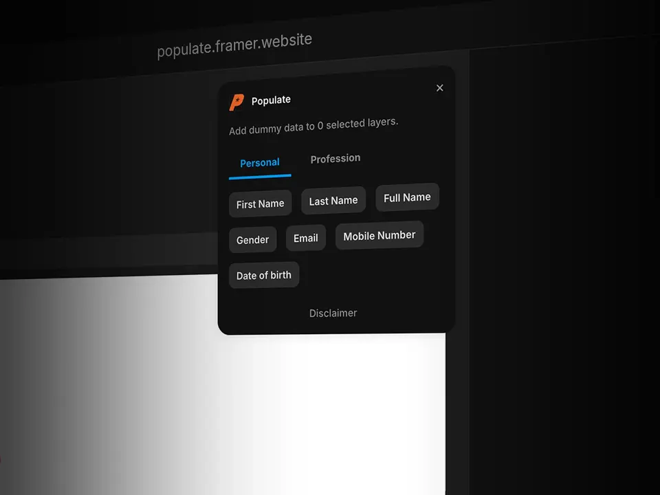 Screenshot of the Populate plugin for Framer