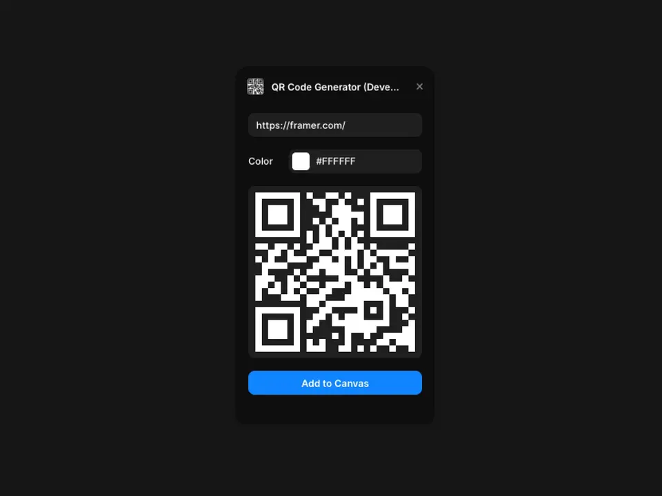 Screenshot of the QR Code Generator plugin for Framer