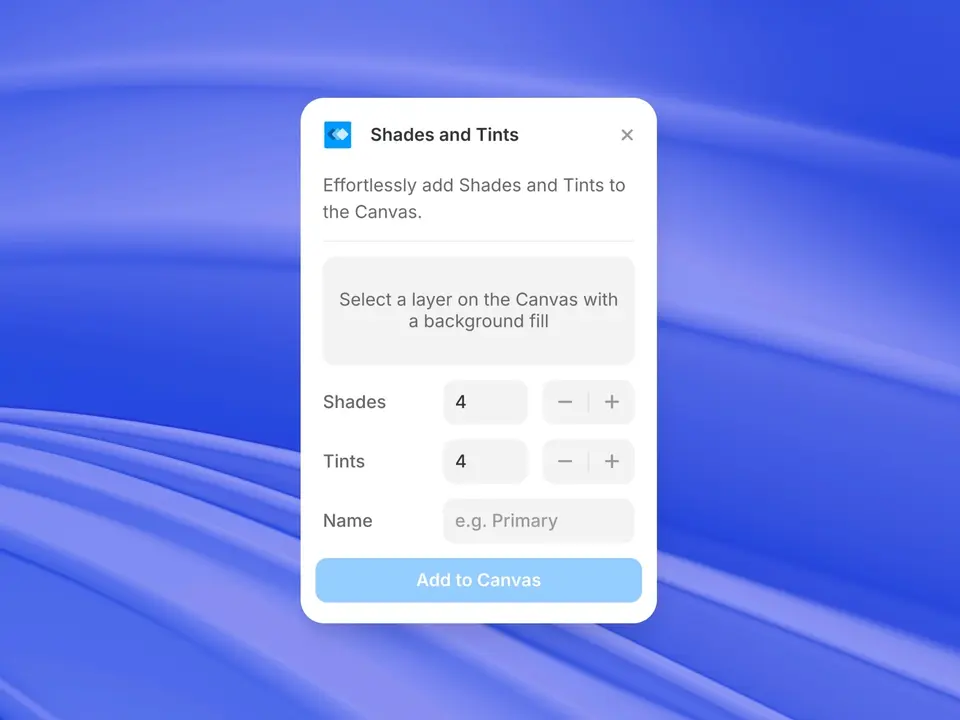 Screenshot of the Shades and Tints plugin for Framer