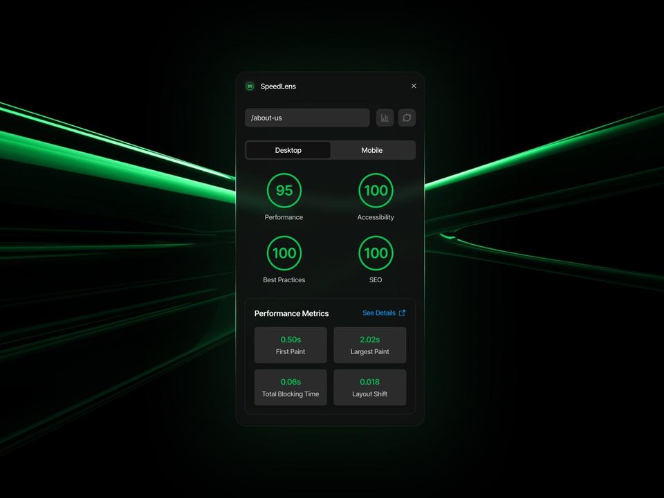 Screenshot of the SpeedLens plugin for Framer