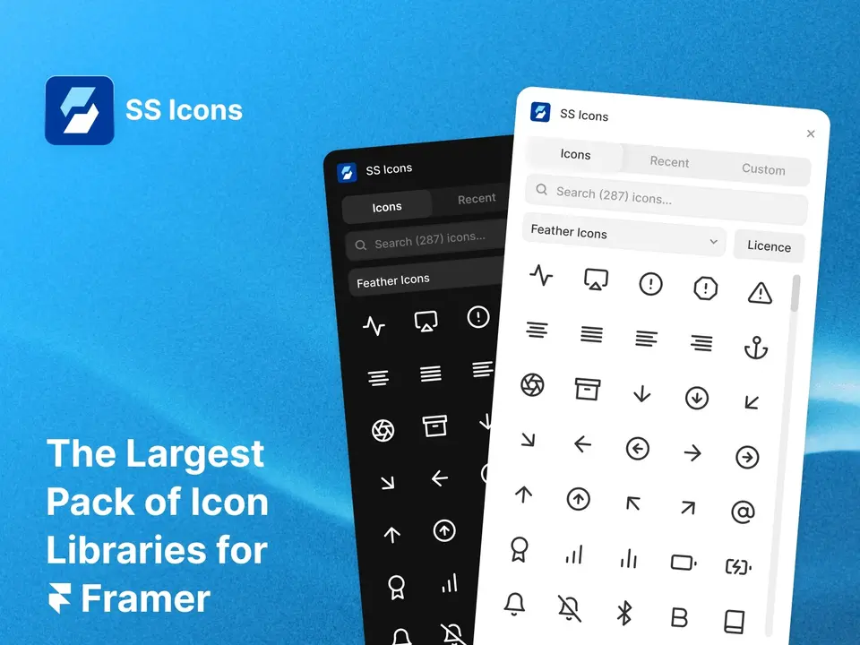 Screenshot of the SS Icons plugin for Framer