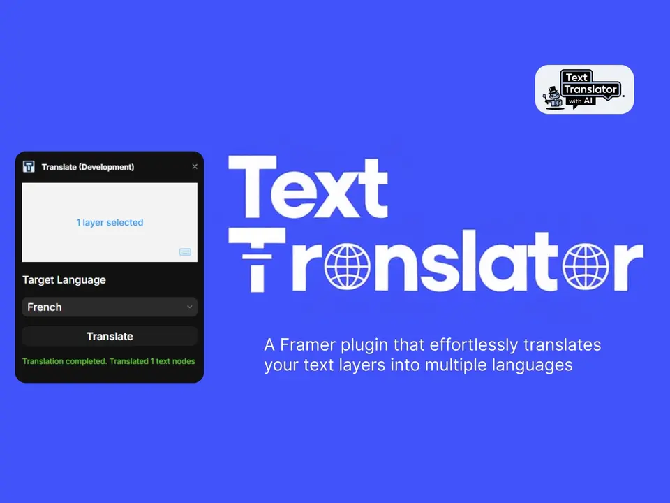 Screenshot of the Translate plugin for Framer