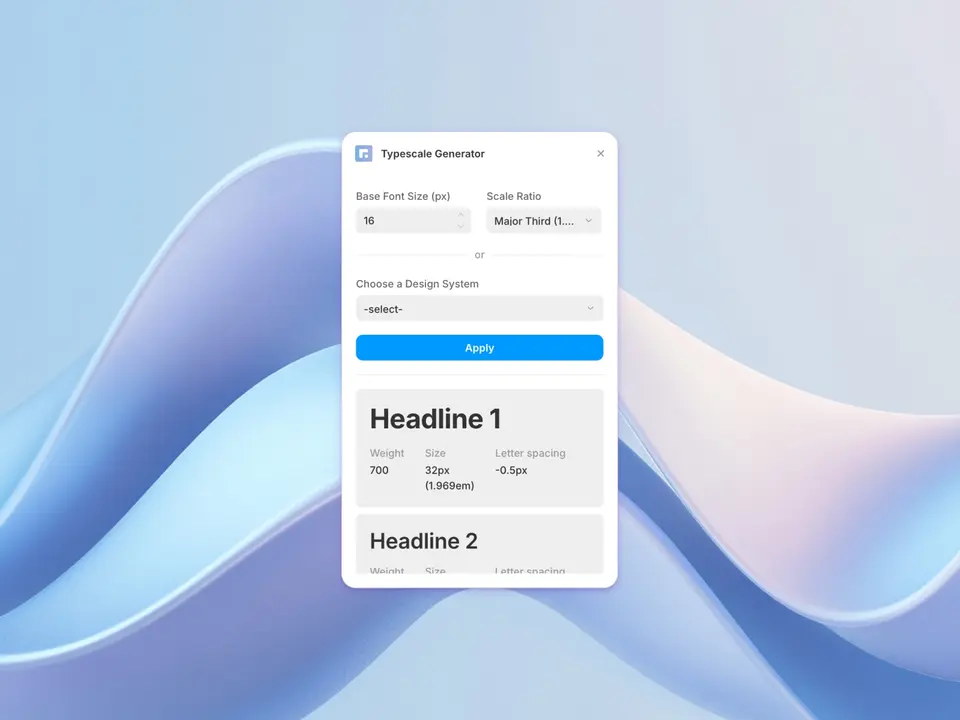 Screenshot of the Typescale Generator plugin for Framer