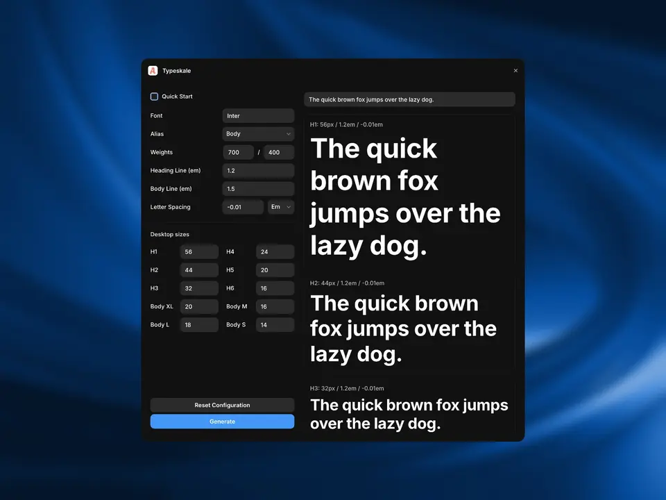Screenshot of the Typeskale plugin for Framer