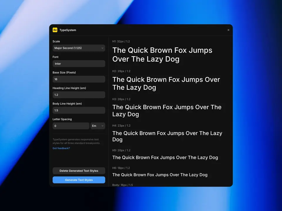 Screenshot of the TypeSystem plugin for Framer