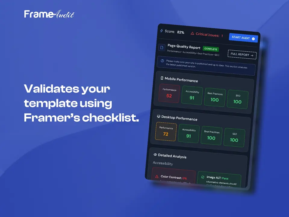 Screenshot of the Frame Audit plugin for Framer